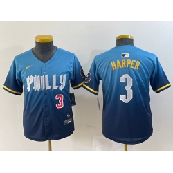 Youth Philadelphia Phillies 3 Bryce Harper Blue 2024 City Connect Limited Stitched Jersey