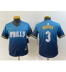 Youth  Philadelphia Phillies 3 Bryce Harper Blue 2024 City Connect Limited Stitched Jersey