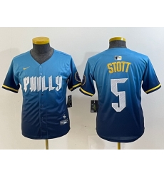 Youth Philadelphia Phillies 5 Bryson Stott Blue 2024 City Connect Limited Stitched Baseball Jersey 7