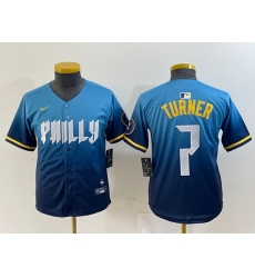 Youth Philadelphia Phillies 7 Trea Turner Blue 2024 City Connect Limited Stitched Jersey 1