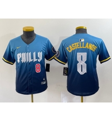 Youth Philadelphia Phillies 8 Nick Castellanos Blue 2024 City Connect Limited Stitched Jersey 5