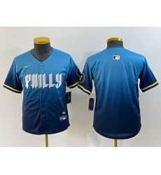 Youth Philadelphia Phillies Blank Blue 2024 City Connect Limited Stitched Baseball Jersey 2
