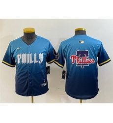 Youth Philadelphia Phillies Team Big Logo Blue 2024 City Connect Limited Stitched Baseball Jersey 1