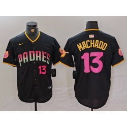 Men San Diego Padres 13 Manny Machado Black Cool Base Stitched Baseball Jersey 4