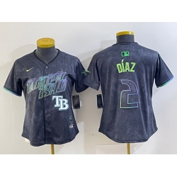 Women Tampa Bay Rays 2 Yandy Diaz Charcoal 2024 City Connect Limited Stitched Baseball Jersey 4