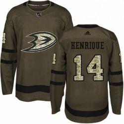 Mens Adidas Anaheim Ducks 14 Adam Henrique Authentic Green Salute to Service NHL Jersey 