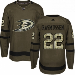 Mens Adidas Anaheim Ducks 22 Dennis Rasmussen Authentic Green Salute to Service NHL Jersey 