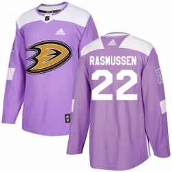 Mens Adidas Anaheim Ducks 22 Dennis Rasmussen Authentic Purple Fights Cancer Practice NHL Jersey 