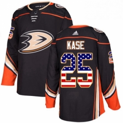 Mens Adidas Anaheim Ducks 25 Ondrej Kase Authentic Black USA Flag Fashion NHL Jersey 