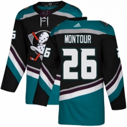 Mens Adidas Anaheim Ducks 26 Brandon Montour Authentic Black Teal Third NHL Jersey 