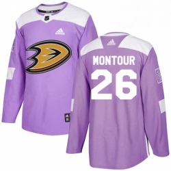 Mens Adidas Anaheim Ducks 26 Brandon Montour Authentic Purple Fights Cancer Practice NHL Jersey 