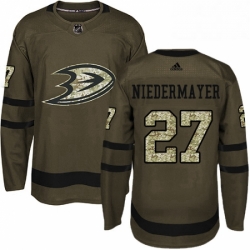 Mens Adidas Anaheim Ducks 27 Scott Niedermayer Premier Green Salute to Service NHL Jersey 