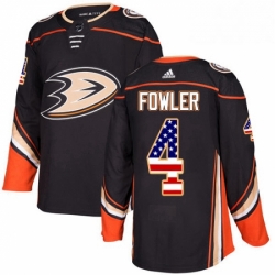 Mens Adidas Anaheim Ducks 4 Cam Fowler Authentic Black USA Flag Fashion NHL Jersey 