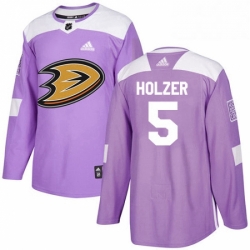 Mens Adidas Anaheim Ducks 5 Korbinian Holzer Authentic Purple Fights Cancer Practice NHL Jersey 