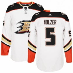 Mens Adidas Anaheim Ducks 5 Korbinian Holzer Authentic White Away NHL Jersey 