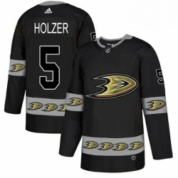 Mens Adidas Anaheim Ducks 5 Korbinian Holzer Premier Black Team Logo Fashion NHL Jersey 