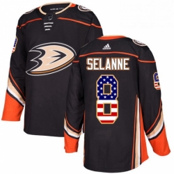 Mens Adidas Anaheim Ducks 8 Teemu Selanne Authentic Black USA Flag Fashion NHL Jersey 