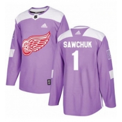 Youth Adidas Detroit Red Wings 1 Terry Sawchuk Authentic Purple Fights Cancer Practice NHL Jersey 