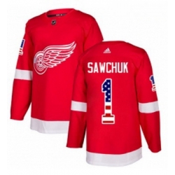 Youth Adidas Detroit Red Wings 1 Terry Sawchuk Authentic Red USA Flag Fashion NHL Jersey 