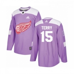Youth Adidas Detroit Red Wings 15 Chris Terry Authentic Purple Fights Cancer Practice NHL Jersey 