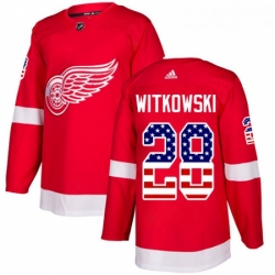 Youth Adidas Detroit Red Wings 28 Luke Witkowski Authentic Red USA Flag Fashion NHL Jersey 