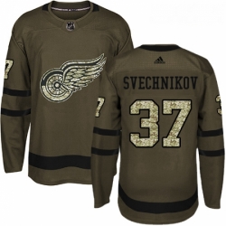 Youth Adidas Detroit Red Wings 37 Evgeny Svechnikov Authentic Green Salute to Service NHL Jersey 