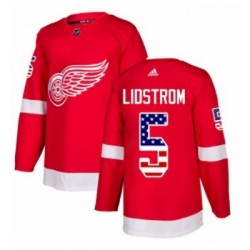 Youth Adidas Detroit Red Wings 5 Nicklas Lidstrom Authentic Red USA Flag Fashion NHL Jersey 