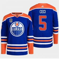 Men Edmonton Oilers 5 Cody Ceci Royal 2024 Stanley Cup Final Patch Stitched Jersey