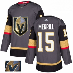 Mens Adidas Vegas Golden Knights 15 Jon Merrill Authentic Gray Fashion Gold NHL Jersey 