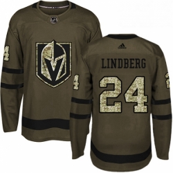 Mens Adidas Vegas Golden Knights 24 Oscar Lindberg Authentic Green Salute to Service NHL Jersey 