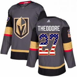 Mens Adidas Vegas Golden Knights 27 Shea Theodore Authentic Gray USA Flag Fashion NHL Jersey 