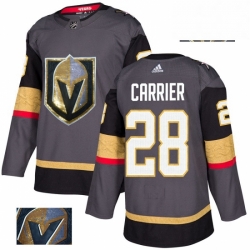 Mens Adidas Vegas Golden Knights 28 William Carrier Authentic Gray Fashion Gold NHL Jersey 