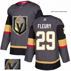 Mens Adidas Vegas Golden Knights 29 Marc Andre Fleury Authentic Gray Fashion Gold NHL Jersey 