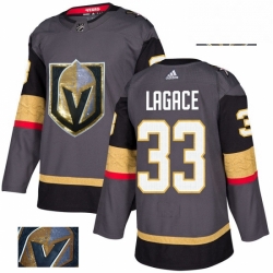 Mens Adidas Vegas Golden Knights 33 Maxime Lagace Authentic Gray Fashion Gold NHL Jersey 