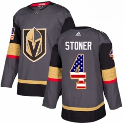 Mens Adidas Vegas Golden Knights 4 Clayton Stoner Authentic Gray USA Flag Fashion NHL Jersey 
