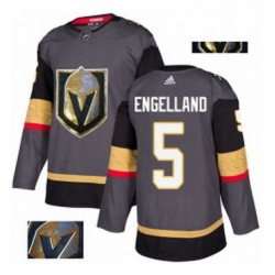 Mens Adidas Vegas Golden Knights 5 Deryk Engelland Authentic Gray Fashion Gold NHL Jersey 