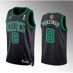Men Boston Celtics 8 Kristaps Porzingis Black 2024 Finals Champions Statement Edition Stitched Basketball Jersey