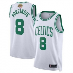 Men Boston Celtics 8 Kristaps Porzingis White 2024 Finals Association Edition Stitched Basketball Jersey