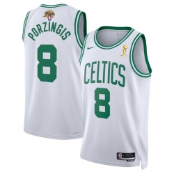 Men Boston Celtics 8 Kristaps Porzingis White 2024 Finals Champions Association Edition Stitched Basketball Jersey