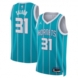 Men Charlotte Hornets 31 Tidjane Salaun Teal 2024 Draft Icon Edition Stitched Basketball Jersey