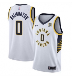 Men Indiana Pacers 0 Tyrese Haliburton White Association Edition Stitched Basketball Jersey