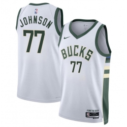 Men Milwaukee Bucks 77 AJ Johnson White 2024 Draft Association Edition Stitched Basketball Jersey