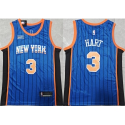 Men New Yok Knicks 3 Josh Hart Blue City Edition Stitched Basketball Jersey