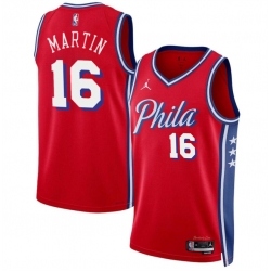 Men Philadelphia 76ers 16 Caleb Martin Red Statement Edition Stitched Jersey