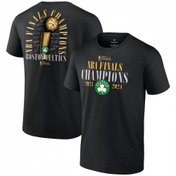 Men Boston Celtics Black 2024 Finals Champions Fade Away Jumper Roster SignatureT Shirt
