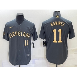 Men Cleveland Guardians 11 Jose Ramirez 2022 All Star Charcoal Cool Base Stitched Baseball Jersey