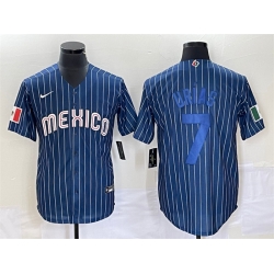 Men Mexico Baseball 7 Julio Urias 2023 Navy World Baseball Classic Stitched Jersey 2