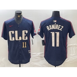 Men Cleveland Guardians 11 Jose Ramirez Navy 2024 City Connect Limited Stitched Baseball Jersey 3