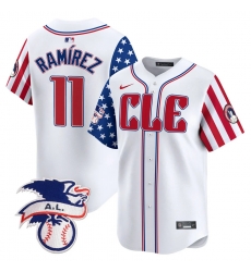 Men Cleveland Guardians 11 Jose Ramirez White 2024 Fourth Of July Vapor Premier Limited Stitched Baseball Jersey