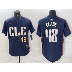 Men Cleveland Guardians 48 Emmanuel Clase Navy 2024 City Connect Limited Stitched Baseball Jersey 3
